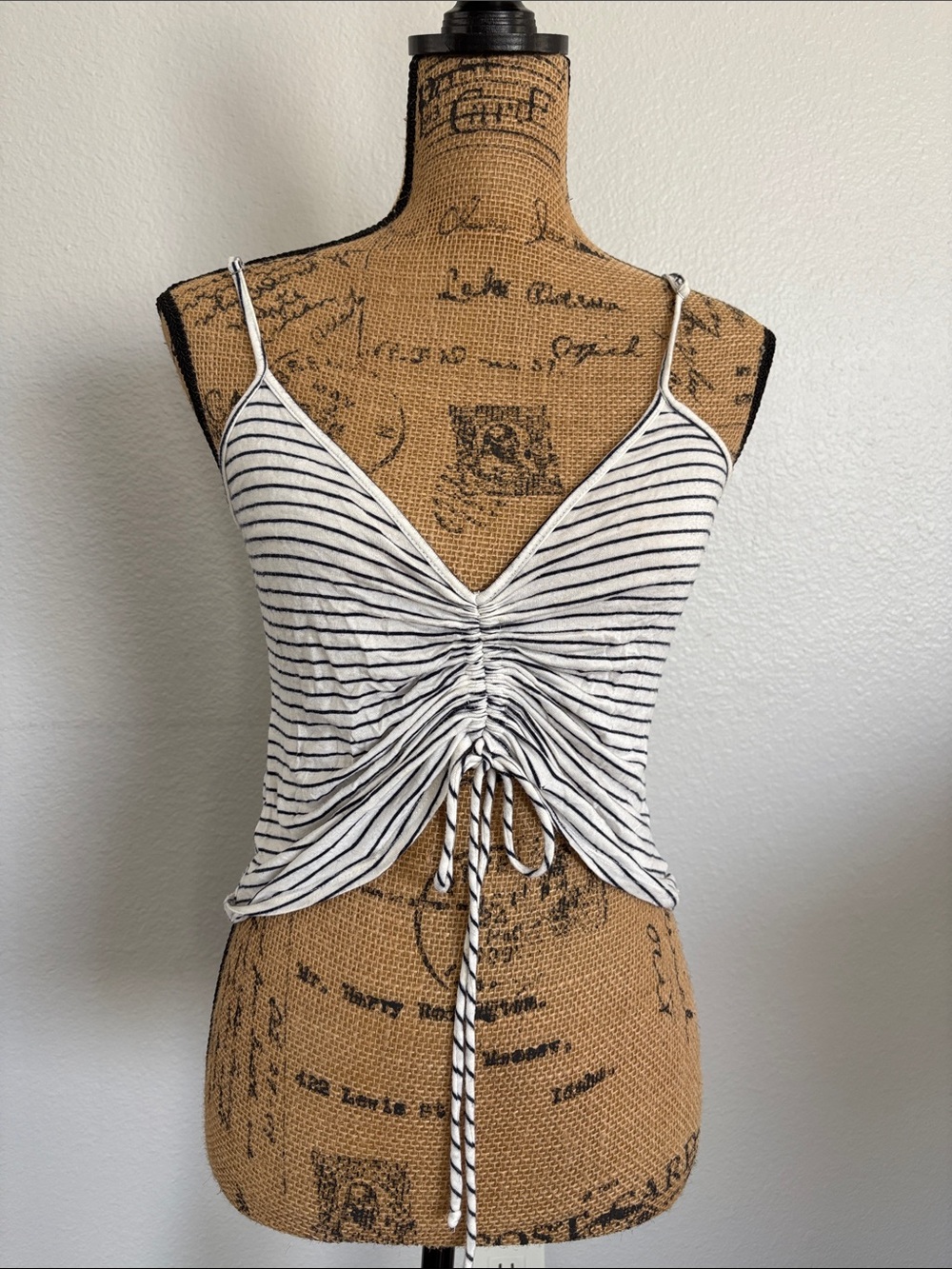 Ruched Drawstring Spaghetti Strap Cami - White/Black
